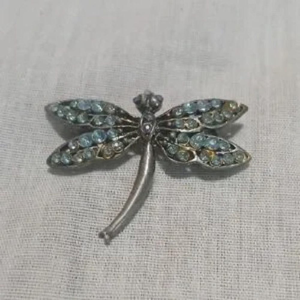 Crystal Dragonfly Brooch with Light Blue Rhinestones